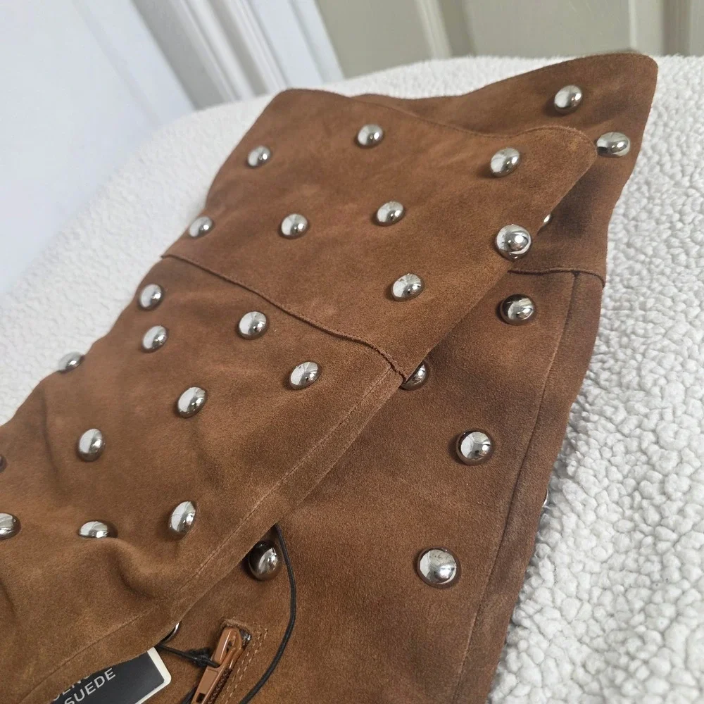a.n.a Malinda Brown Suede Studded OTK Boots Boho Festival Slouchy Western 7.5